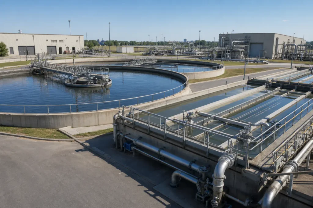 Fasilitas pengolahan limbah industri dengan clarifier dan separator