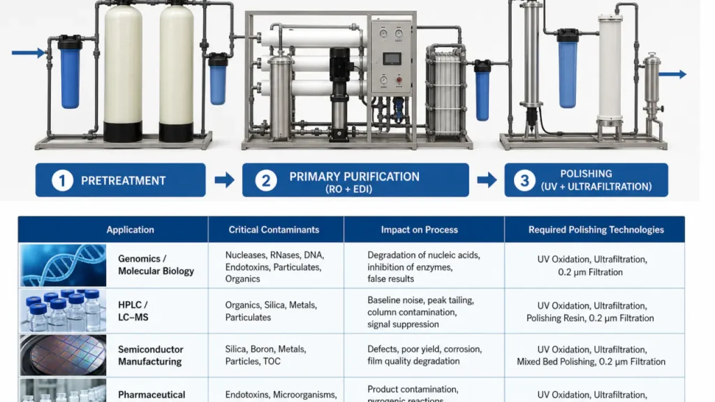Diagram arsitektur sistem pengolahan air ultra murni tiga tahap
