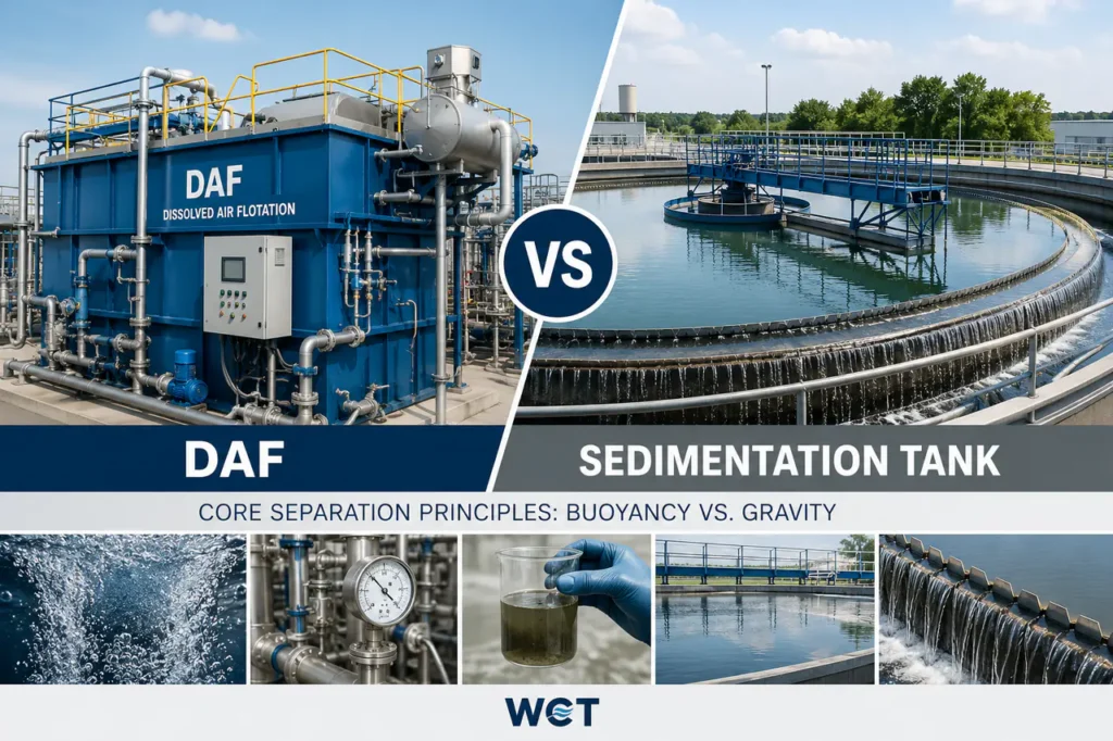 Peralatan pengolahan DAF vs tangki sedimentasi dengan detail pipa tangki dan inspeksi