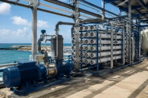 sistem osmosis terbalik air laut industri terpasang di fasilitas pesisir